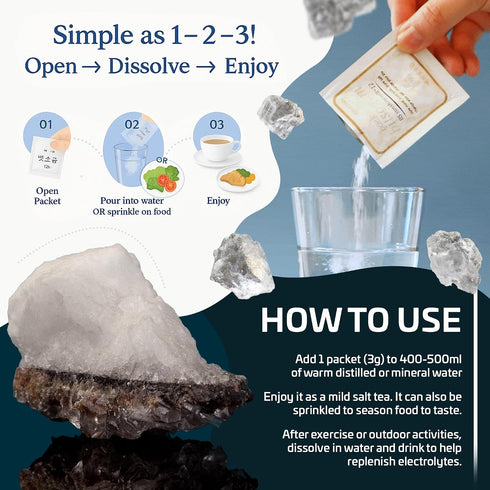 Generic 12-Hour 100 3g Baekseokbit Premium Melting Salt x Sachets, Fine Alkaline Crystals, Korean Salt