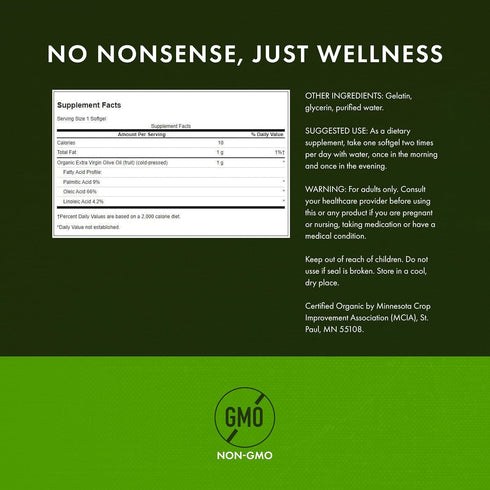 120 Swanson Extra Virgin Olive Oil - Supports Heart Health* - Made with Cold-Pressed, Certified Organic Olive Oil