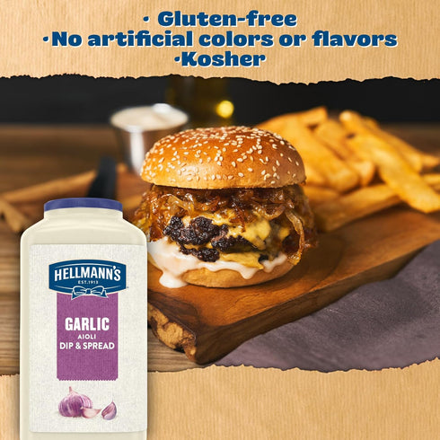 1 128 oz, Pack 1 Hellmann's Garlic Aiolii Dip & Spread Jar, For Food Service, Ready to Use, No Artificial Flavors