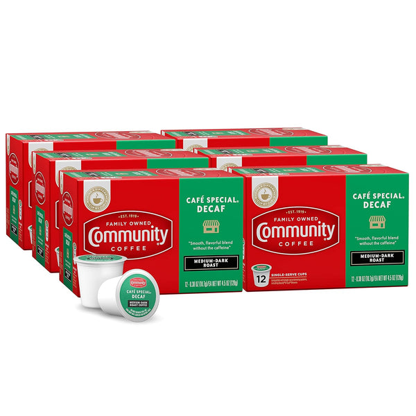 Community Coffee Cafe Special Decaf 72 Count Coffee Pods, Medium Dark Roast