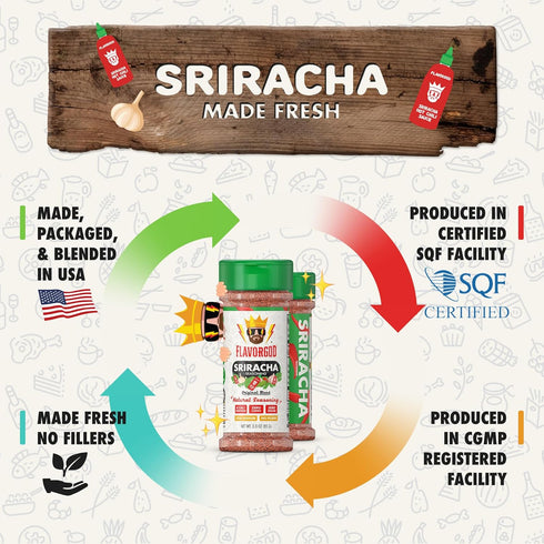 2 Sriracha Seasoning Mix, Bottles by Flavor God - Premium All Natural & Healthy Spice Blend for Veggie Frittata, Toast