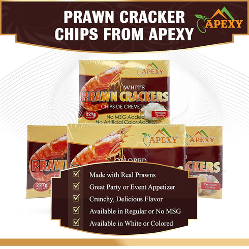 APEXY 8 oz (227g), Pack 2 Authentic Prawn Crackers Uncooked, Crispy and Delicious Shrimp Chips for Party Appetizers