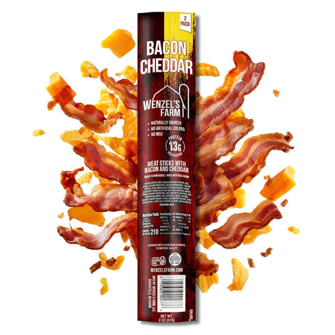 16 (8 packs 2) Wenzels Farm Bacon with Cheddar Sticks Snack Sticks Flavorful, Natural Smoked High Protein, Low Carb No