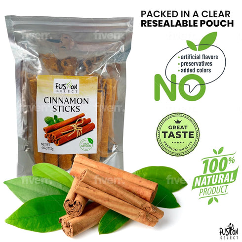 Fusion Select Cinnamon Sticks, Whole Canela Bark for Asian, Indian, Middle Eastern Cuisine, 4 oz