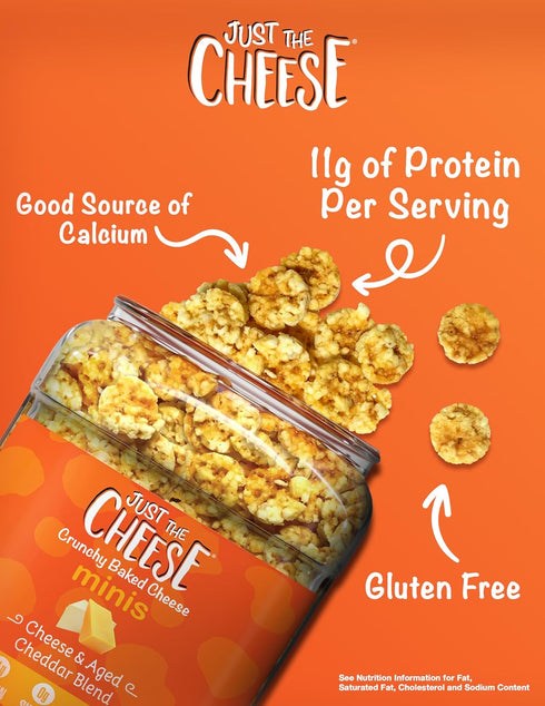 12 oz Just the Cheese Minis Cheese & Aged Cheddar Blend Crisps, Jar, Delicious Low-Carb Lifestyle Protein Chips