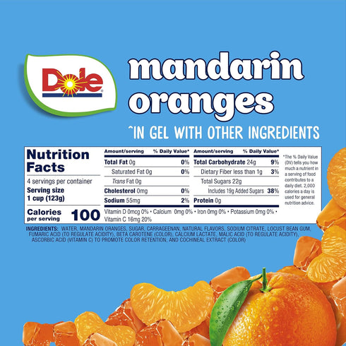 4.3oz 36 Dole Fruit Bowls Mandarins in Orange Flavored Gel Snacks, Total Cups, Gluten & Dairy Free, Bulk Lunch Snacks