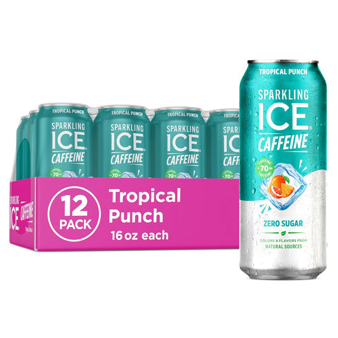 Sparkling Ice Caffeine Tropical Punch Sparkling Water with Caffeine, Zero Sugar, with