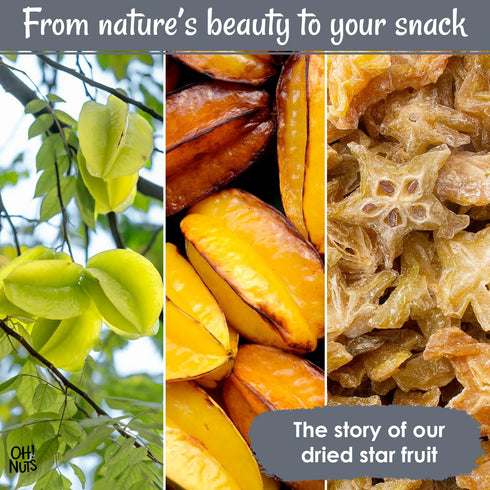 1 lb Packed Oh! Nuts Dried Star Fruit - Sweetened Dried Starfruit Slices - Star Fruit Fresh in NY Zip-Seal Bag