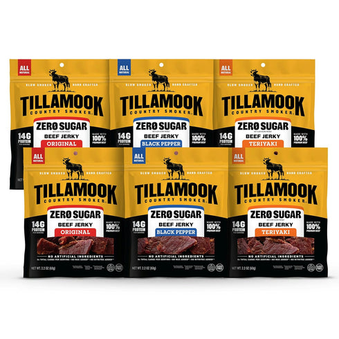 Tillamook Country Smoker Zero Suagr Beef Jerky - Original, Teriyaki, Black Pepper,