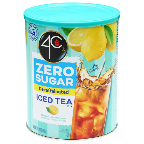 4C Zero Sugar Powdered Drink Mix Cannisters, Zero Sugar Decaffeinated Iced Tea,