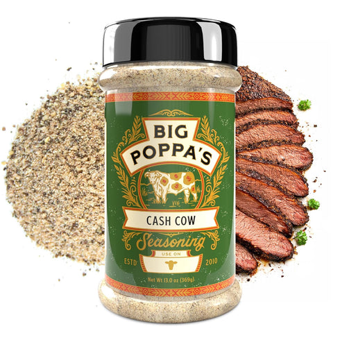 (13 Oz Big Poppas Cash Cow Beef Rub Championship BBQ Seasoning for Brisket, Burgers & Ribeye Balanced Beefy Flavor
