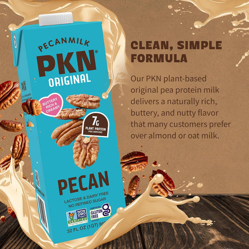 32 Oz (Pack 6) PKN Plant-Based Pecan Milk - Original Flavor Fl of Dairy & Gluten Free, Vegan, Non GMO High Protein