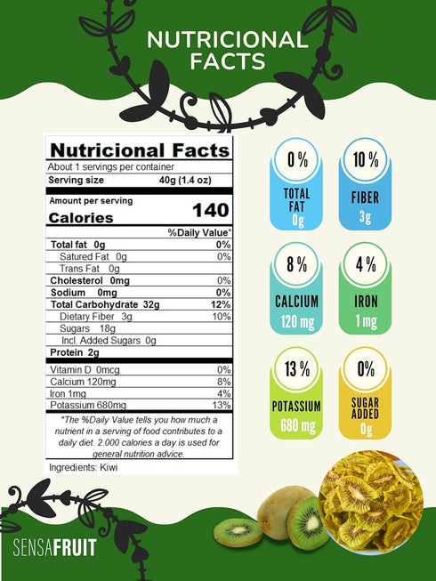 Sensafruit 100% 2 x1.41 Oz (2.8 Oz) -Dried Kiwi - NO PEEL| NATURAL | NO SUGAR ADDED, UNSULFURED | Gluten Free | Perfect