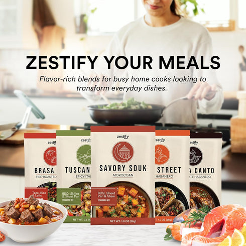 Packets (4 1 oz Zestify Savory Souk Moroccan Seasoning | Spice Blend for Beef Stew, BBQ, Slow Cooker, Sheet Pan