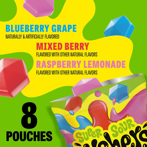 8 34 oz Gushers Fruit Flavored Snacks, Super Sour Berry Flavor, Pouches