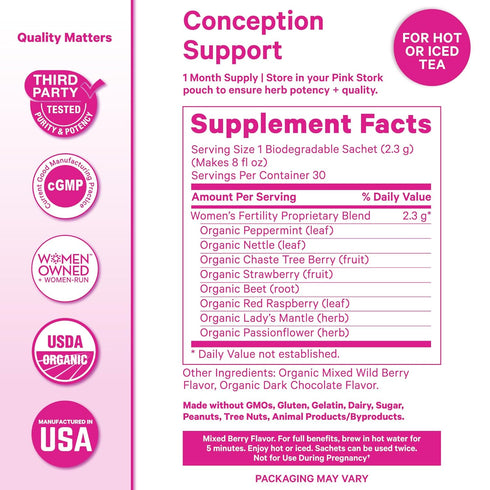 15 Pink Stork Organic Fertility Tea for Women | Fertility Supplements for Women with Chaste Tree Berry (Vitex) + Red