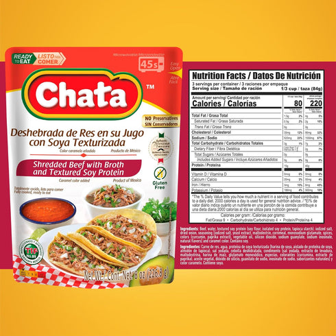 8 oz (Pack 1) Chata Mexican Shredded Beef, Carne de Res Deshebrada