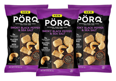 PORQ Artisanal Fried Pork Rinds, Smoky Black Pepper & Sea Salt with
