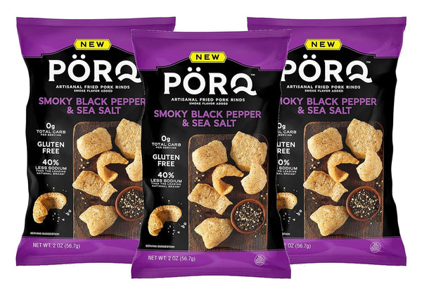 PORQ Artisanal Fried Pork Rinds, Smoky Black Pepper & Sea Salt with