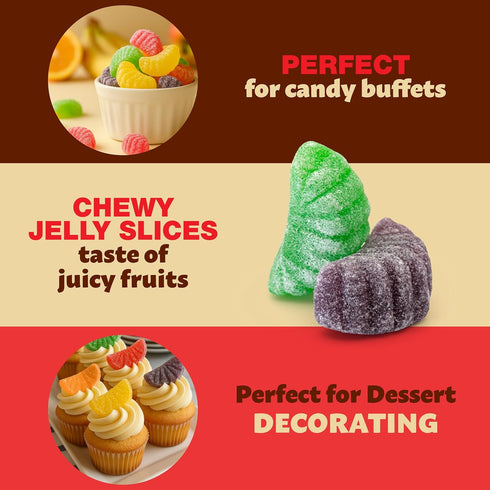 2 Fruit Slices Jelly Candy Pound Bag | Assorted Flavors | Sugar-Dusted Old Fashioned Candy for Buffets, Holiday Gifting