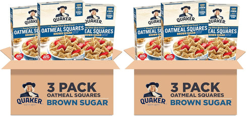 Quaker Oatmeal Squares Breakfast Cereal, Brown Sugar, 14.5oz Boxes, (Pack of 6)