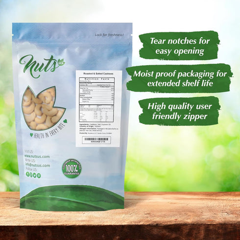 100% Packed (2 LBS) NUTS U.S. - Cashews | Roasted and Salted | No Shell | Natural | in a Resealable Bag!!!