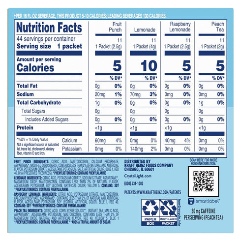 Pack, 44 Packets, 4.18 oz Crystal Light Refreshing Drink Mix Variety for Convenient Hydration, Lemonade, Raspberry