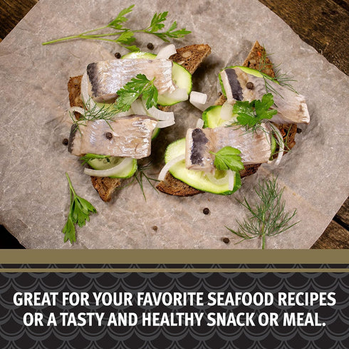 3.53 oz (Pack 12) 18g Brunswick Boneless Kipper Style Herring Fillets, Can of - Protein per Serving - Gluten Free, Keto
