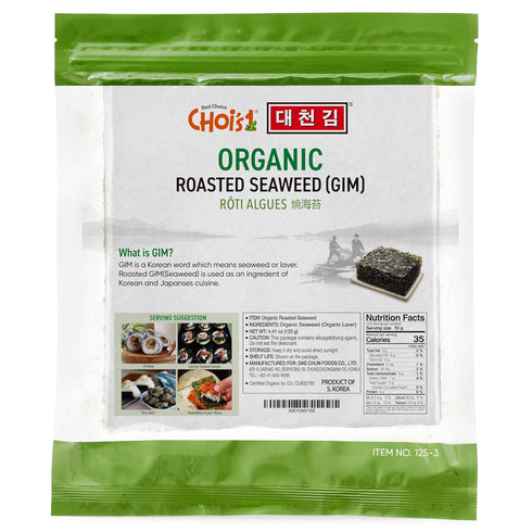 CHOI's 1 Organic Roasted Seaweed, Gim, Sushi Nori (50 Full Sheets) - Product of Korea - Gold Grade, Vegan, Keto, Gluten