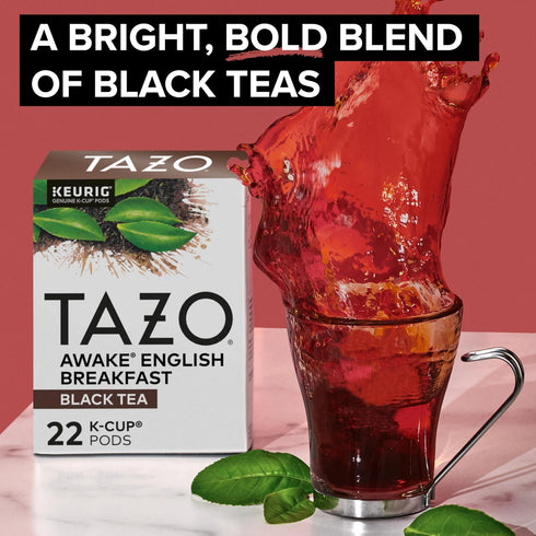 22 TAZO Awake English Breakfast Tea K-Cups, Bold Traditional Breakfast-Style Black Tea for Health and Wellness, Pods