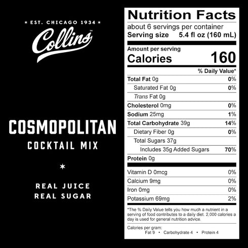 32 oz Collins Cosmopolitan Mix, Made With Real Cranberry Juice, Lime Juice, with Natural Flavors, Cosmo Cocktail Mixer