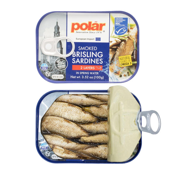 MW Polar Smoked Brisling Sardines in Spring Water, 3.52 oz Can, Wild