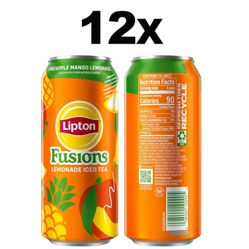 16 Oz (Pack 12) Lipton Fusions, Pineapple Mango Lemonade Iced Tea, Fl Cans