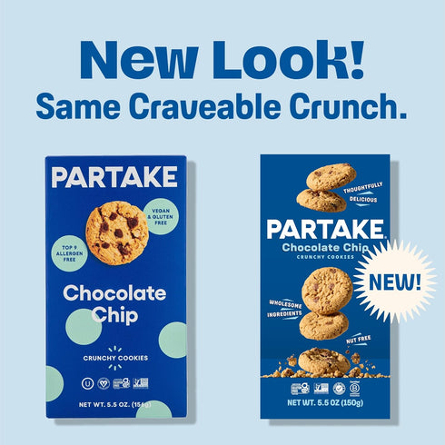 9 (20 Packs, 0.67 oz) Gluten Free Partake Crunchy Chocolate Chip Cookies - Vegan - Free From the Top Allergens