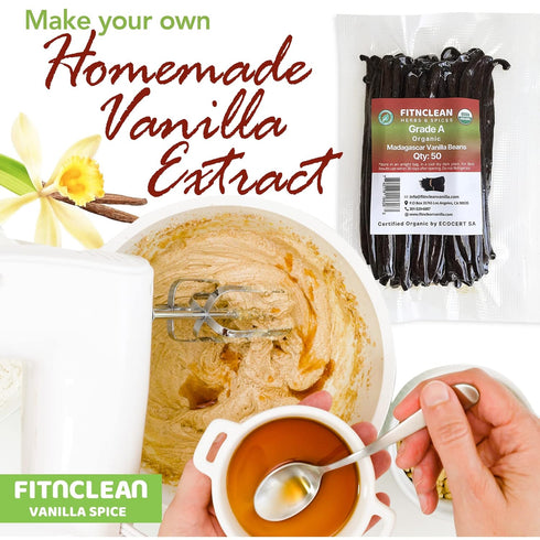 50 ~5" Organic Grade A Madagascar Vanilla Beans. Certified USDA Organic for Extract and All Things Vanilla. by