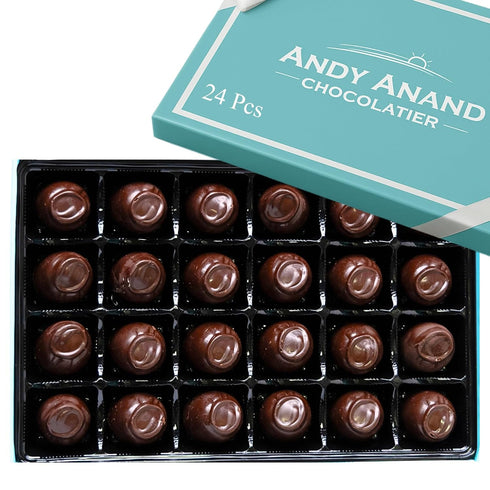 (24 ANDY ANAND CHOCOLATIER Belgian Dark Chocolate Cherry Cordials - Handmade Liquid Center Filled Chocolate Covered