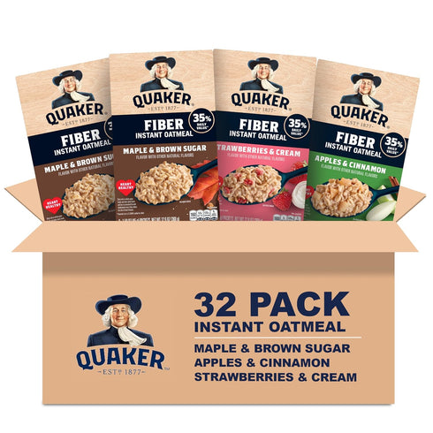 Quaker Instant Oatmeal, Fiber Boost, 3 Flavor Variety pack, 32 Count