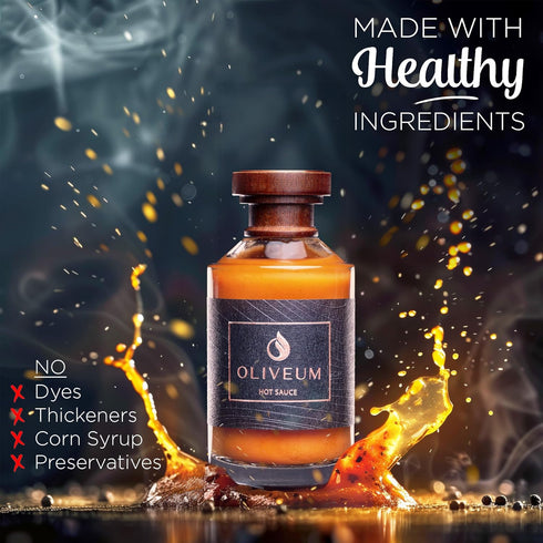 Oliveum Hot Sauce - Gourmet Medium Spice Organic Habanero Peppers. Unique Spicy Salsa Flavor For BBQ, Mexican, Asian