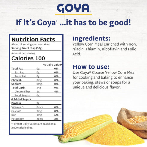12oz. Yellow Corn Meal by Goya, Harina De Maiz, Coarse Corn Flour for Cooking Polenta, Cornbread, Fish Fry, and More