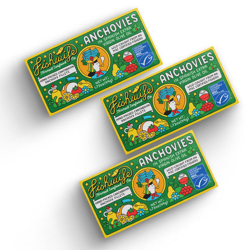 Fishwife Cantabrian Anchovies 3-Pack (1.73 Ounce) | Wild-Caught & Hand-Packed with Spanish