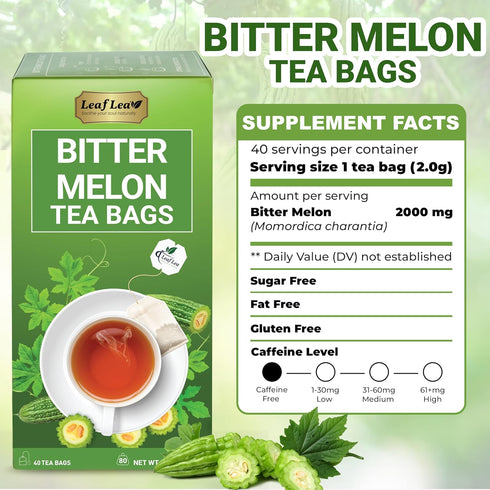 120 100% Pack 3 LeafLea Bitter Melon Tea Bags, Pure Bitter Melon Fruit. Supports Wellness and Digestion |