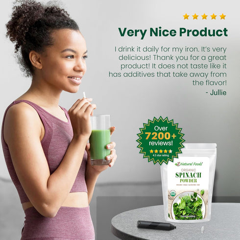 100% Immune 1 lb Z Natural Foods Organic Spinach Powder - Pure & Nutrient-Dense Dried Raw Spinach Leaves for & Energy