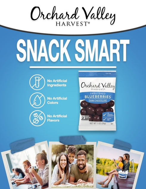 1 Ounce(Pack 15), Orchard Valley Harvest Dark Chocolate Covered Blueberries, of Gluten Free, Non-GMO, No Artificial