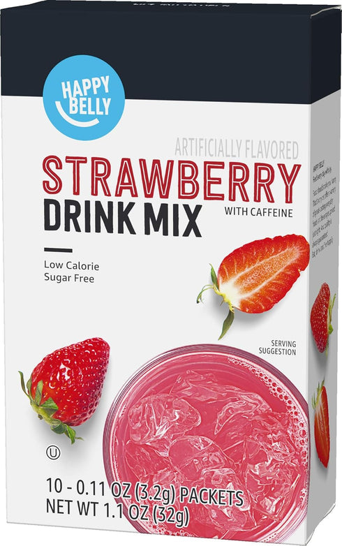 1.1 120 Count (12 Packs 10) Amazon Brand - Happy Belly Drink Mix Singles, Strawberry with Caffeine, Ounce