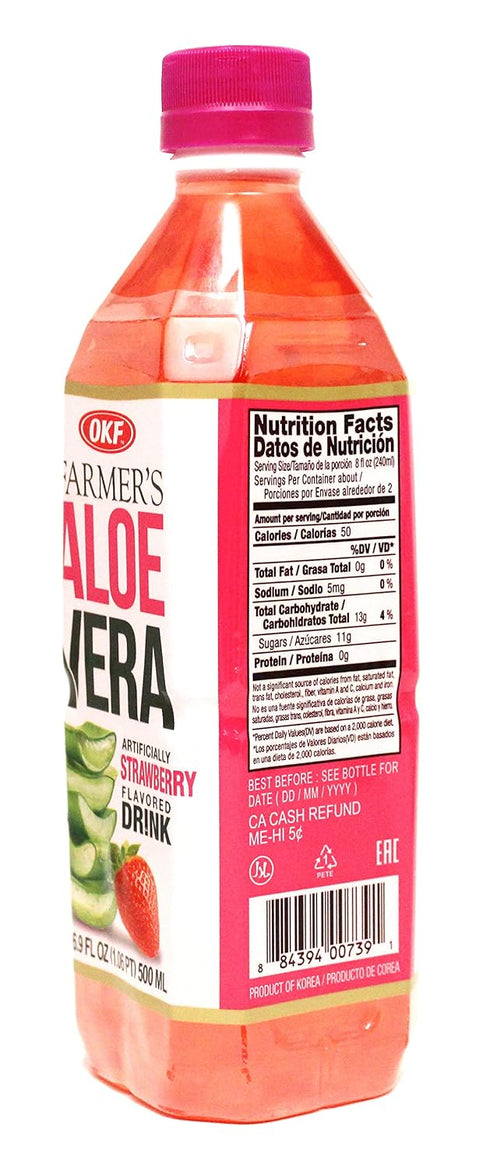 16.9 (Pack 12) OKF Farmer's Aloe Vera Drink, Strawberry, Fluid Ounce