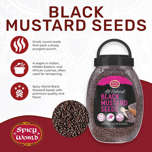 Spicy World 4.5 LB 100% Black Mustard Seeds Whole Bulk Jar - All Natural, Gluten Free, Pure, Robust Flavor - by