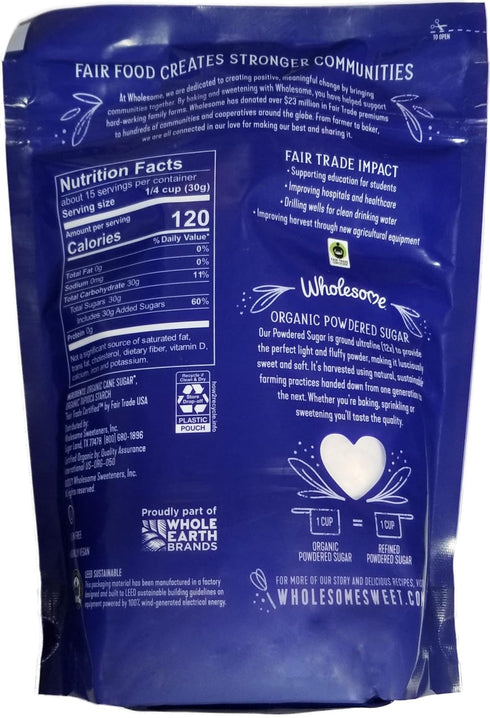 16-Ounce 6 Pack Wholesome Sweeteners Organic Powdered Confectioners Sugar, Fair Trade, Non GMO, Gluten Free & Vegan