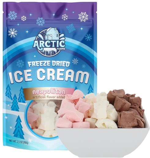2.5oz) Arctic Farms Freeze Dried Ice Cream Bits Bagged and Boxed - Does Not Melt (Neapolitan Mix