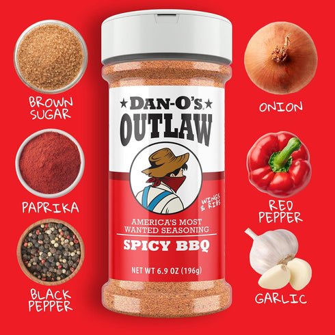 6 Set- Dan-O's Outlaw Seasoning Bottle Butter Dust, Butter Steak, Spicy BBQ, Sweet Caribbean, Sweet & Tangy BBQ