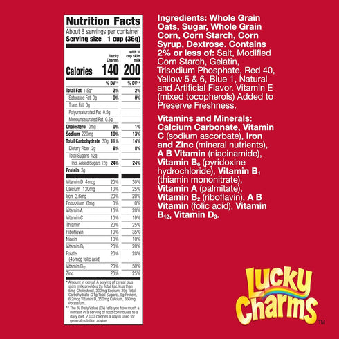 10.5 oz Lucky Charms Gluten Free Cereal with Marshmallows, Kids Breakfast Cereal, Made with Whole Grain